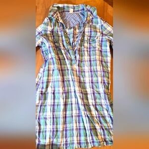 Plaid half sleeve button up dress, emo, punk, grunge, hipster